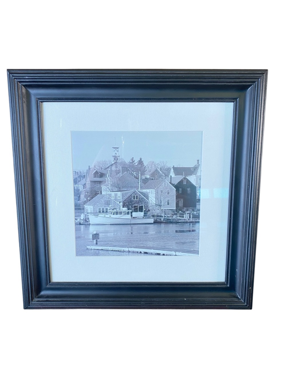 Square Wooden Picture Frame Easel Back or Hanging Black Frame with White Matting